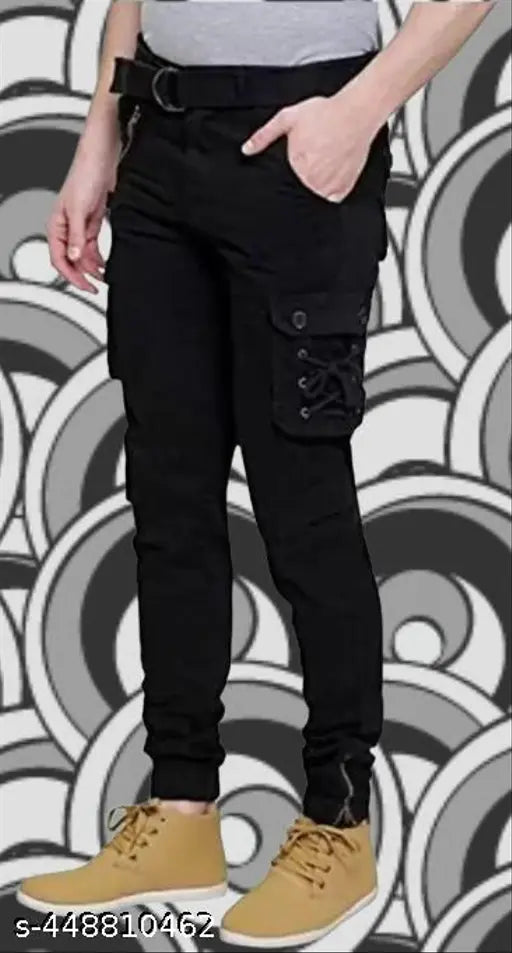 Men's black cotton blend cargo pants by Markview - Solid, stylish fit for sizes 28, 30, or 32