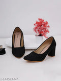 Black suede retro heel bellies, solid net ankle loop style - women's velvet shoe (India)