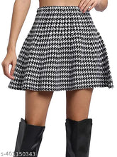 Mehrang women's cotton blend checkered skater skirt with attached inner shorts and flared inskirt, mid-waist style with stretchable elastic band. Available in multiple sizes (26, 28, 30, 32). Made in India