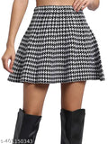 Mehrang cotton blend checked skater skirt with inner shorts, flared inskirt & stretchable waist - mid-waist, multiple layer design, ideal for tall thin women, available in sizes 26, 28, 30, 32 (India)