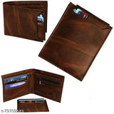Men's leather wallet PMW052, solid brown bi-fold with two compartments, free size dimensions - 10cm x 11cm, handcrafted in India