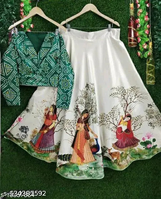 RK digital print nylon choli lahenga, long-sleeved semi-stitched Rajwadi attire, Indian traditional wear