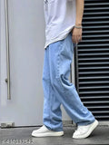 Light blue denim baggy jeans by Malek Store - Loose fit, vintage-inspired, distressed, casual bottoms. Size 32 (Waist 32", Length 42", Hip 42"), made in India