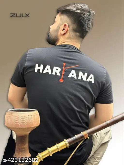 Haryana printed navy half sleeves cotton t-shirt for men, premium quality, regular fit