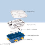 Stainless steel 3-compartment leakproof lunch box for school & office with a spoon and chopsticks - BPA free, durable, dishwasher safe, portion control, perfect for kids' meals, made in India