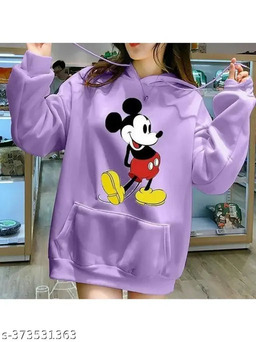 Lavender wool girls' pullover with Mickey print, long sleeves for kids aged 10-16 years