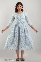 Cotton flared maternity kurtis gown, XL (42 in bust), printed combo for parties & casual office, India-made