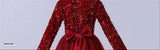 Red sequin work net full-length gown for girls, embellished with velvet top and soft touch nylon net bottom, perfect for parties or weddings