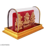 Handcrafted gold-plated Brass idol of Laxmi, Ganesh & Saraswati for home decor, 10cm x 10cm x 10cm, Indian artistry