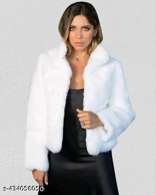 White Creezzy fur LC wool long-sleeve coat, solid white winter wear on mannequin