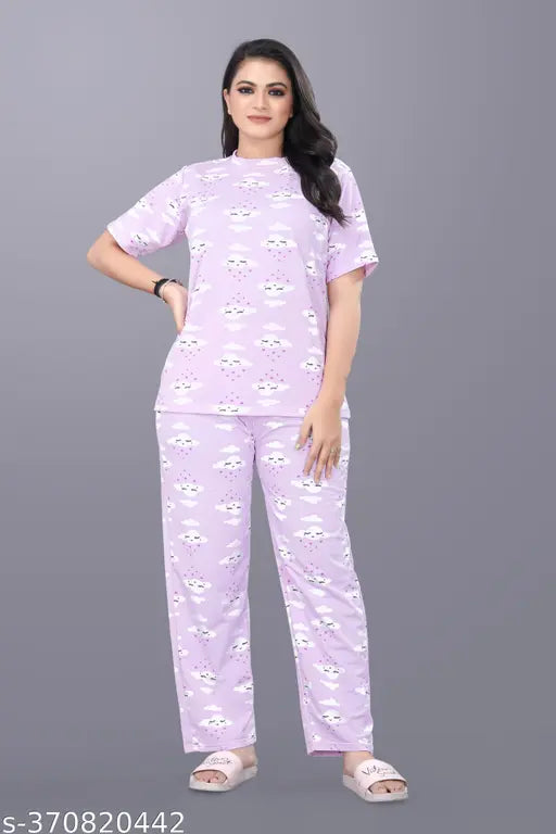 New designer polycotton nightsuit with short sleeves and printed net pattern, ideal for regular wear, picnics, and tours. Made in India