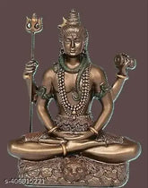 Brown & golden polyresin and bronze Shiva statue (3 inches) for pooja or living room decor