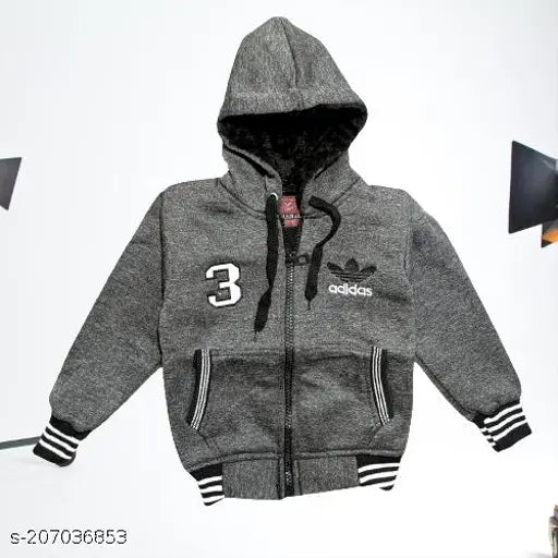 Black cotton printed net jacket sweater for kids winter wear, long sleeves, 1-2 years size on model