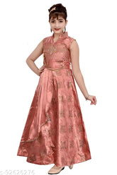 Silk satin western party dress for girls, age-specific sizes from 4-5 to 14-15 years