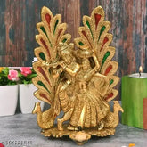 Brass Radha Krishna with Peacock Diya table figurine, ethnic home decor with ornate appeal