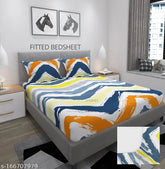 Soft cotton, elasticated, premium double bedsheet (72x78x8") with two pillow covers, multi-color. Ideal for adults and summers. Enhance your bedroom comfort with this 250 tc wrinkle-free fitted bedsheet from STEDO