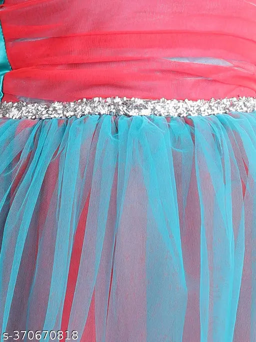 Coral double-shaded net party dress for kids, ideal for celebrations and events