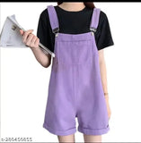 Stylish designer denim dungree tee, solid color with short sleeves, available in XS, S, and free size