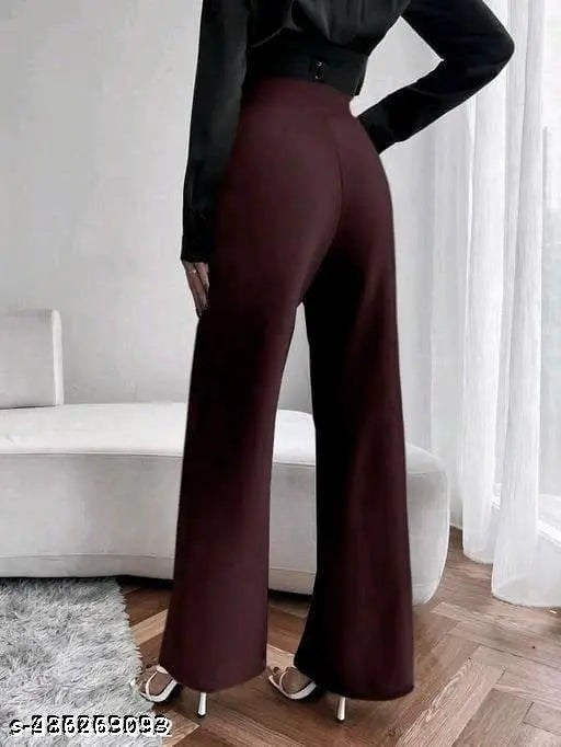Comfy cotton blend solid trousers for women, feminine style from India