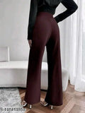 Comfy cotton blend solid trousers for women, feminine style from India