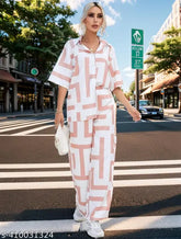 Latest design cotton blend Indian cord set for women, short-sleeved top and bottom set, beautiful printed pattern