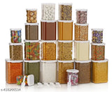 Transparent pet plastic airtight canister set, food-grade & BPA-free, stackable, shatterproof, odor-free, available in 350ml, 650ml, 900ml, and 1400ml sizes