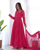 Women's bandhani printed Georgette Kurti, Pant and dupatta Set, long sleeves, S-XXXL, handcrafted Indian fashion
