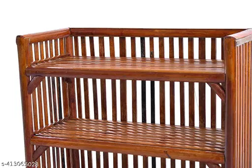 Wooden bamboo 4-tier multi-purpose rack for slippers and shoes, decorative planter stand, cane storage. Ideal for home or patio." (125 characters)