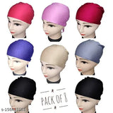 Cotton canvas solid onesize pack-of-8 Under Hijab Caps, soft Muslim women headwraps for Islamic fashion