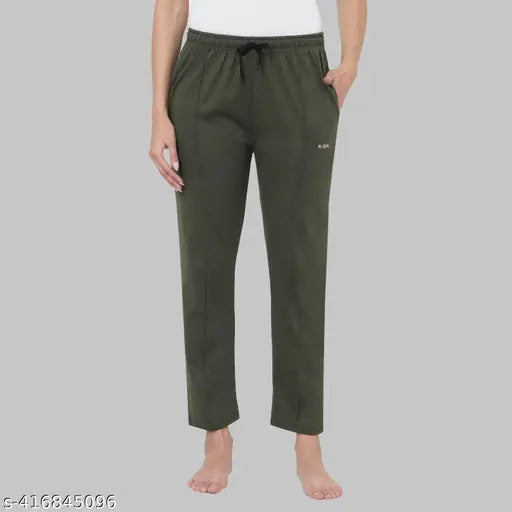 Cotton blend calf-length pyjama for women, trendy solid design with vibrant print, excellent stitching