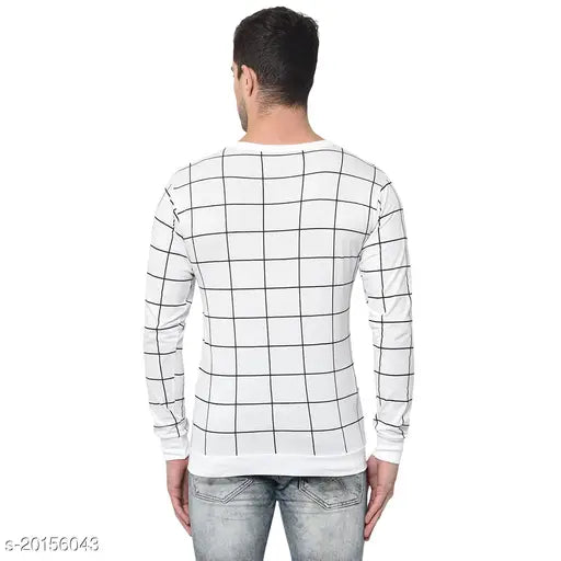 White cotton blend long-sleeved men's windowpane check shirts by Vimal Jonney, Indian-made