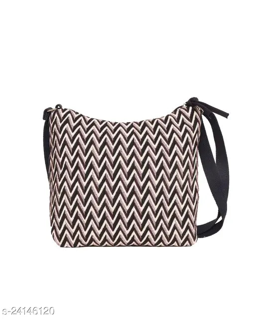 Purple white canvas sling bag for women, medium size with four compartments. Self-designed multipack from India