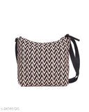 Purple white canvas sling bag for women, medium size with four compartments. Self-designed multipack from India