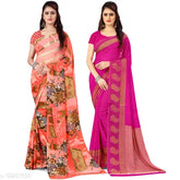 Multicolor Georgette sarees with floral print, pack of 2, free size from India