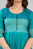 Women's Rayon Printed Mayra Trendy Anarkali Kurta, three-quarter sleeves, round neck, flared hemline, ethnic prints popular