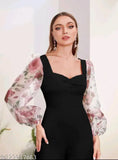 Floral printed multicolor long jumpsuit for women & girls, lycra fabric, long sleeves, various sizes available