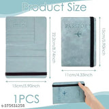 Blue PU Leather Travel Document Holder - RFID Blocking, includes 4 card slots, 1 passport slot, and cash compartment. Abrasion-resistant design for protection on-the-go