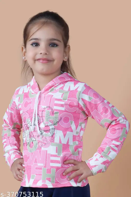 Cotton blend hoodie, enchanting elegance for little princesses, vibrant print design for kids (ages 4-8), made in India