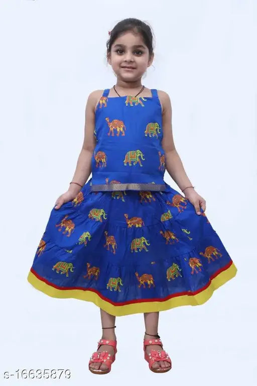 Cotton Lehanga & Choli, quirky animal print for baby girls aged 0-7 years, Indian handcrafted