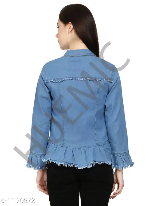 Solid denim Trandy jacket, long sleeves, size M - classic blue workwear on hanger