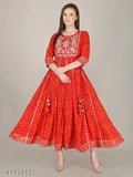 Stylish rayon kurti, embroidered three-quarter sleeve, Indian fashion garment on mannequin