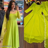 Georgette dyed gown with embroidery, heavy-weight Falak design by Jay Alakhdhani, solid pattern in multiple sizes (S-XXXL)