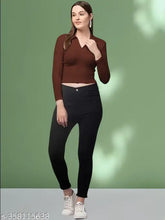 Coffee-colored polyester blend casual VNeck T-shirt with long sleeves (20 inches)
