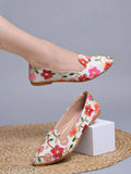 Synthetic ethnic multi-floral ballerina flats for women & girls, colorful embellished slip-ons, versatile fashion footwear from Shoetopia India