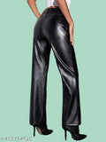 Black polyester Tandul regular fit women's trousers - solid pattern, suitable for sizes S to XXXL