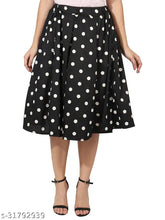 White dot on black base polyester skirt, printed net mid-calf length casual wear for women