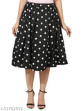 White dot on black base polyester skirt, printed net mid-calf length casual wear for women