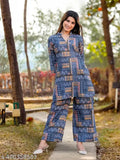 Indian printed cord set for women, long-sleeved kurta and trousers set, single net quantity