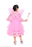 Pink embellished net party dress, three-quarter sleeves, fairy-inspired girl's frock, India origin