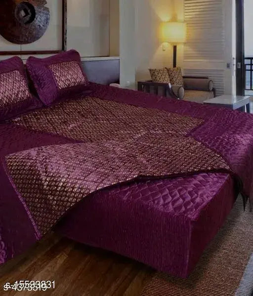 Purple satin Jaxmom luxury bedsheet set (1 bedsheet, 2 pillow covers), India-made